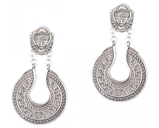 TRIBAL HOOP CHANDBALI Silver Oxidized Earrings Jhumka Jhumki Bali Imitation Indian Bollywood Ethnic Wedding Jewelry H45